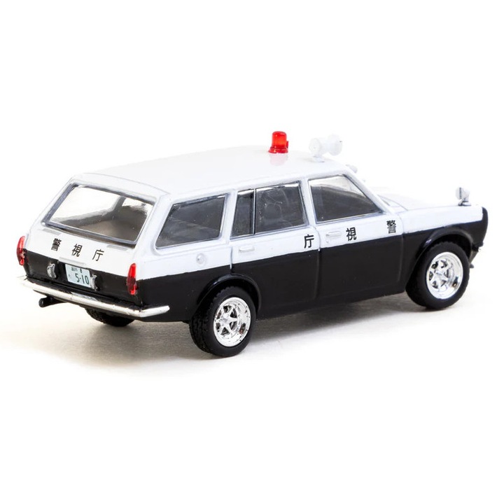 Модел на кола Tarmac Works 1/64 Datsun Bluebird 510 Wagon Япония полицейска кола, бяло/черно
