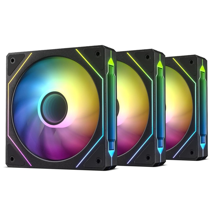 Set 3 ventilatoare, cu design Infinity Mirror, efecte ARGB, control PWM, stabil si durabil, OUYLAF, negru
