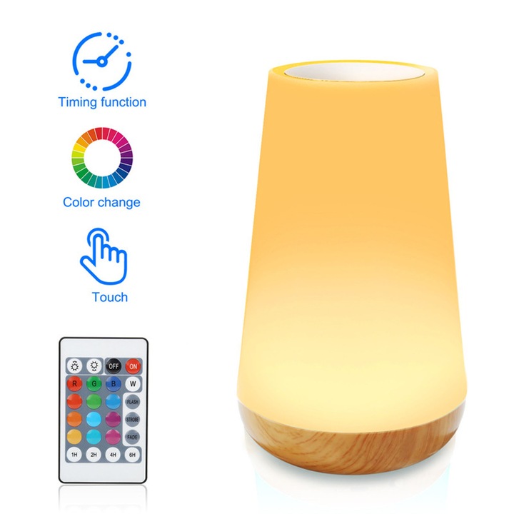Lampa de veghe portabila, Axroad Mall, 13 culori lampa de veghe, Cu telecomanda, 3 moduri de iluminare, 5 moduri de intensitare, RGB, Timer auto stingere, Control tactil, Luminozitate ajustabila, ABS, 95*150mm, Alb/Maro