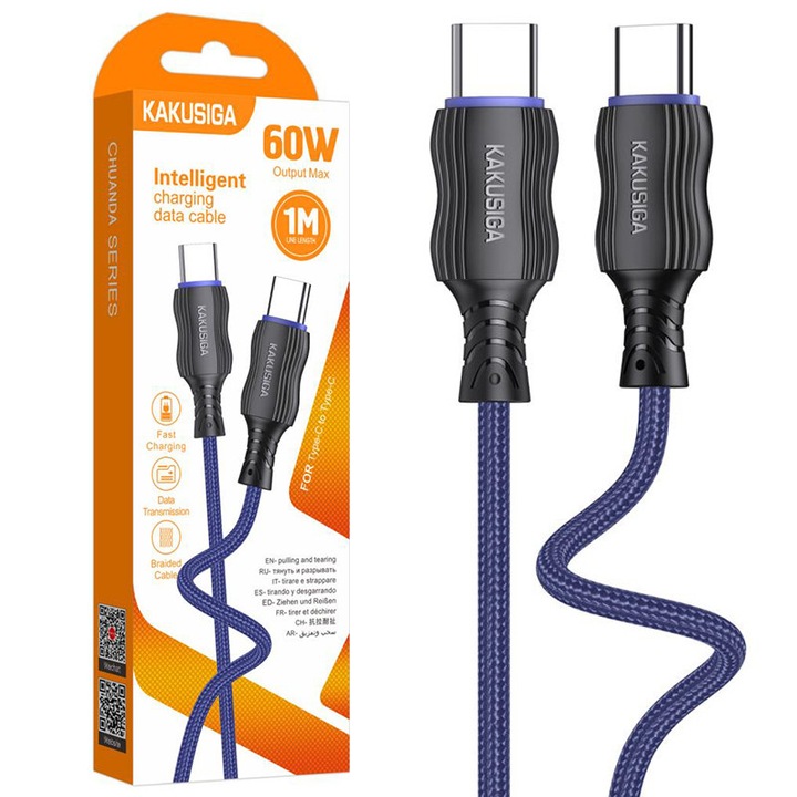 Kaku adat- és töltőkábel (KSC-807), USB-C, PD20W, 1 m, kék