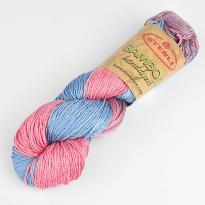 Set 2 buc fir textil Stenli Bamboo bleu cu roz - cod 180, 100g/250m