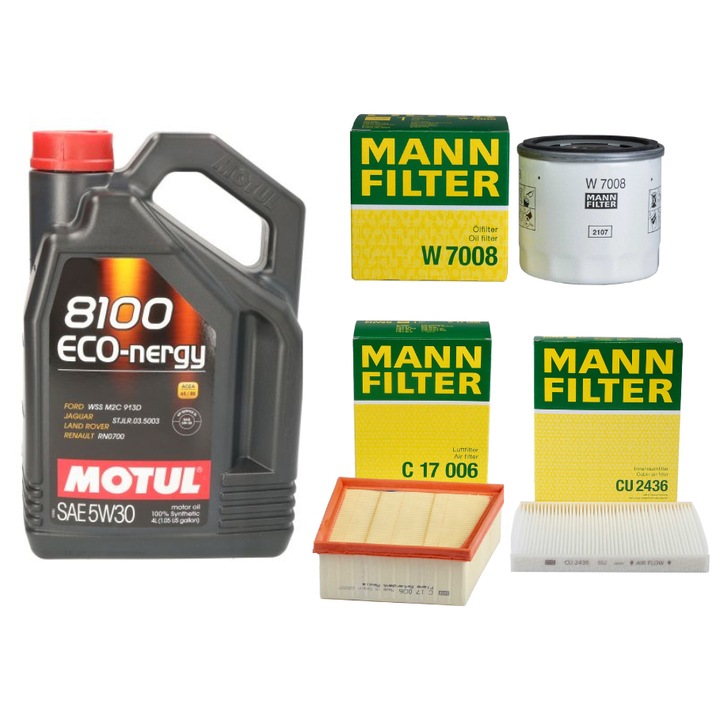 Pachet revizie Ulei Motul 5w30+filtre Mann Ford Fiesta 2008-2012 1.25 cod motor: DOHC EFI
