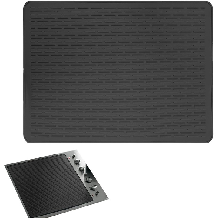 Jaskus® Covor Termorezistent Silicone - Capac Ignifuge pentru Plita, Uscator & Masa, Anti-Zgarieturi/Arsuri, Taiat Personalizabil, Spalare in Masina de Vase, 50x70cm, Negru