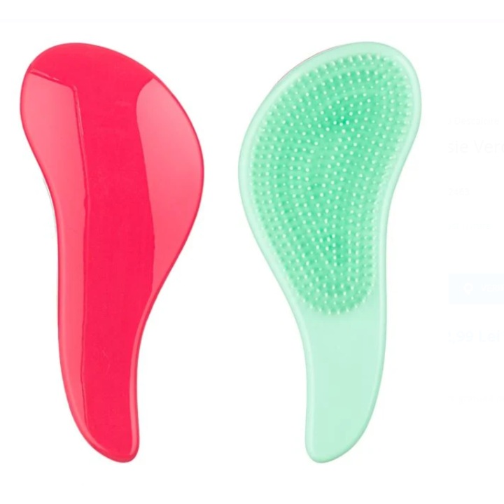 Vörös, zöld haj kioldó kefe nyéllel 17 cm