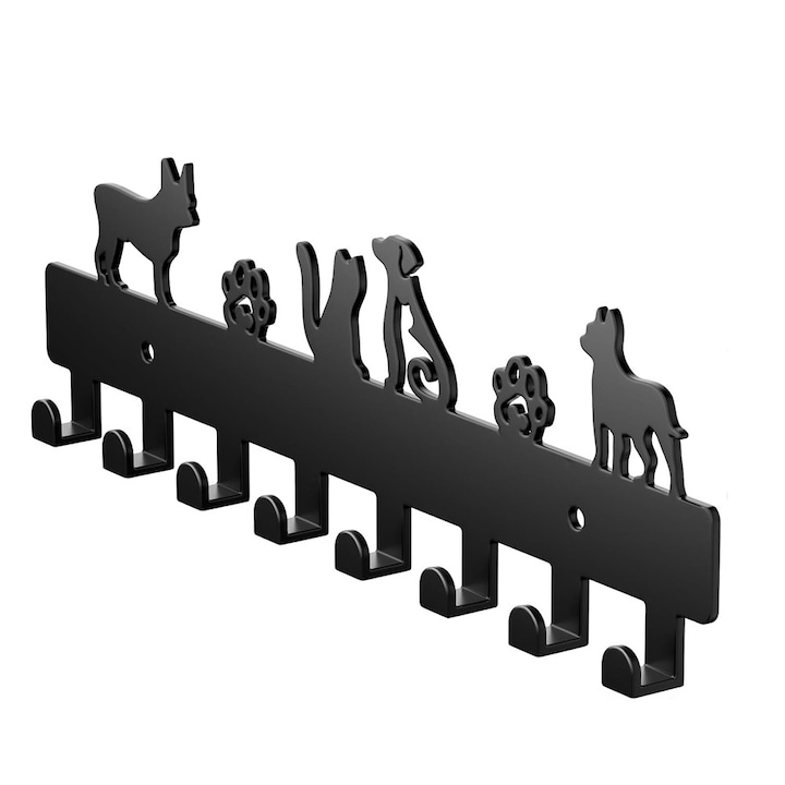 Cuier pentru chei, BOMSTOM, metal, 8 agatatori, negru, 11.34x3.46 inch