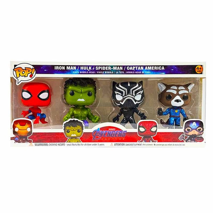 Set de figurine, Razbunatorii POP! Spider-Man, Hulk, Black Panther si Rocket