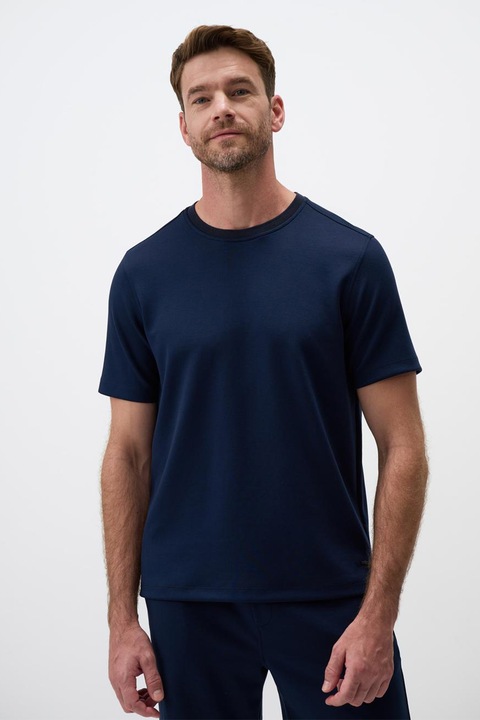 JIMMY KEY, Tricou din amestec de modal cu decolteu la baza gatului, Bleumarin, S