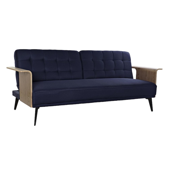 Разтегателен диван DKD Home Decor, Черен, Син, Метал, Кафяв полиестер, Евкалиптово дърво, 203 x 87 x 81 cm