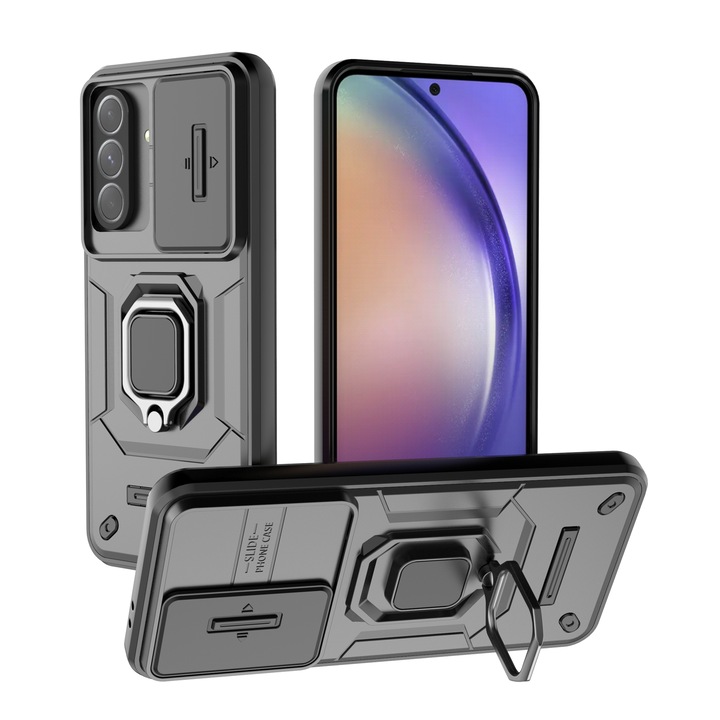 Удароустойчив брониран калъф за мобилен телефон, съвместим със Samsung Galaxy A56/A36 5G със защита на камерата, черен