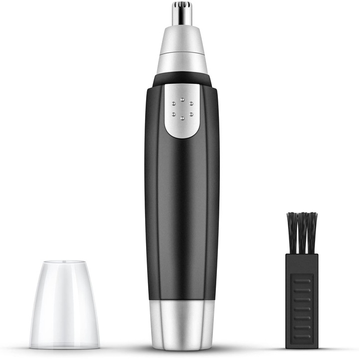 Trimmer pentru nas si urechi Electric cu Lama Curbata 360°, AKESON® Aparat Multi-Ingrijire pentru Nas, Urechi, Sprancene si Barba, Rezistent la Apa - Negru