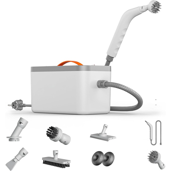 Kézi gőztisztító - 1200 W 120° Hordozható magas hőmérsékletű gőz, Száraz kiégés elleni védelem, Gyors melegítés, Autók mélytisztítása, Fürdőszobai csempék, fugák, Bútorok, Fehér, Gőztisztító 1200 W-os akkumulátorral 750 ml