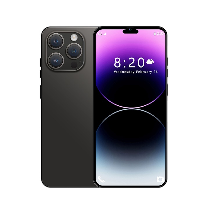 Telefon I15 Pro Max, 16GB RAM, capacitate mare, functionare rapida, ecran de 6,7 inci, 2G, 2 sloturi pentru cartele, negru