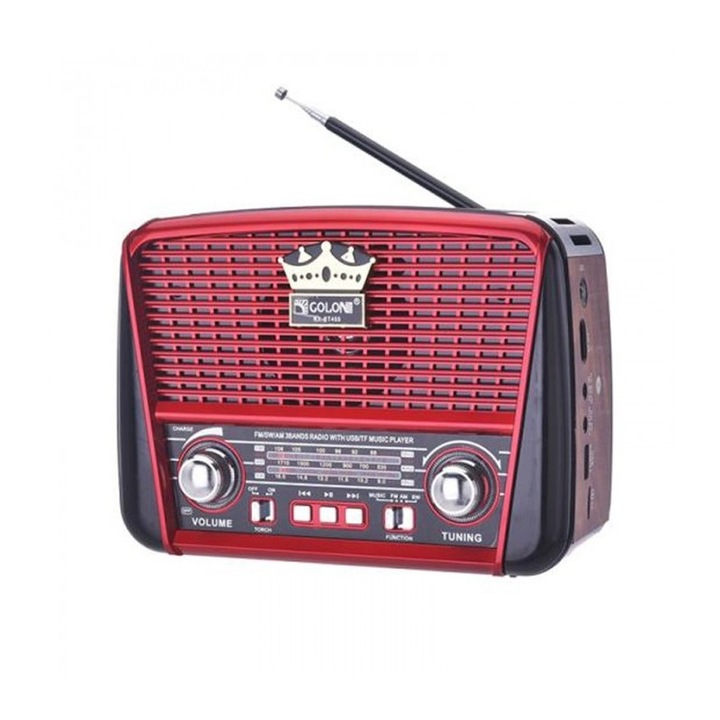 Radio portabil retro, USB/SD, lanterna, premium, rosu
