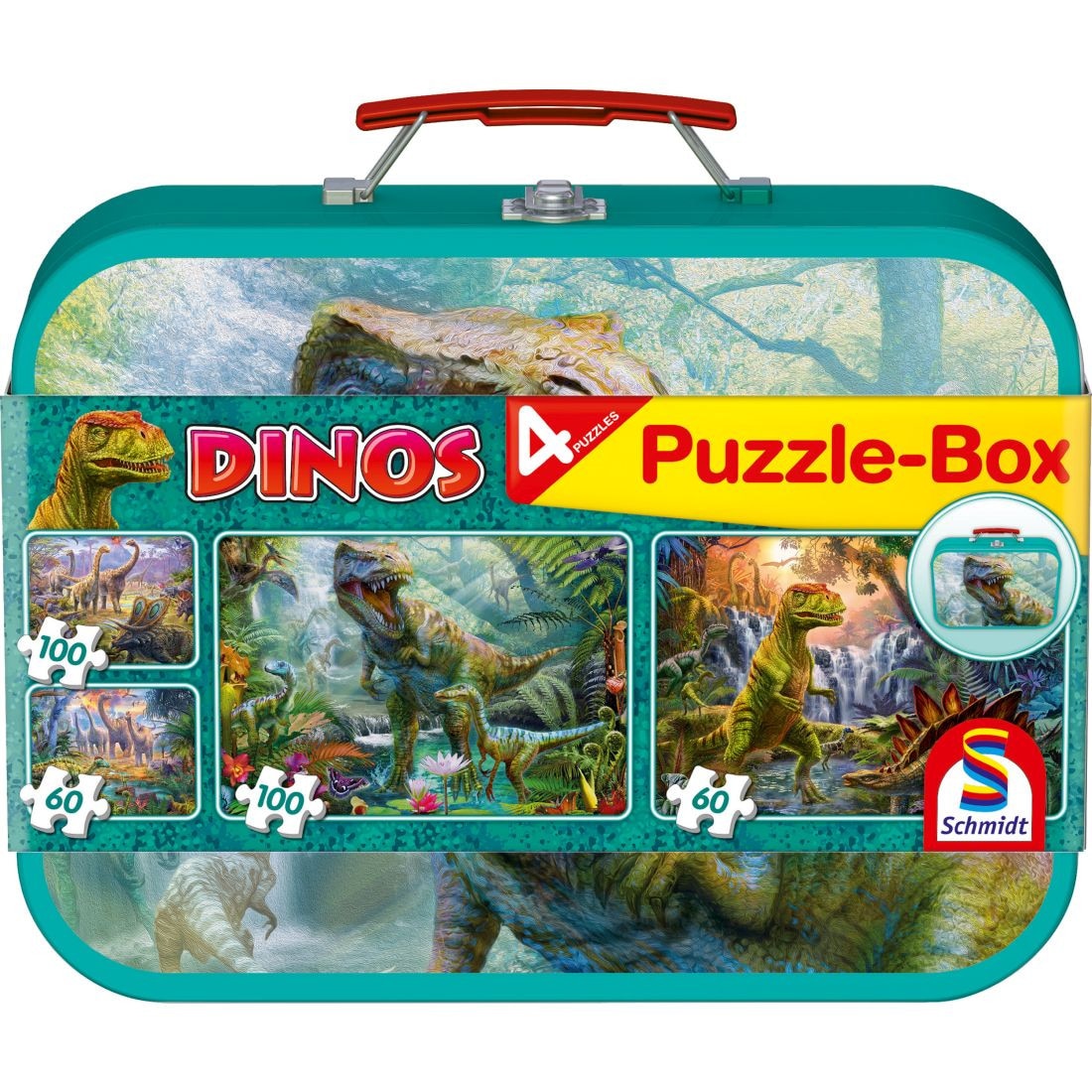 Set de 4 puzzleuri Schmidt pentru copii 2×60, 2×100 piese: Dinozauri