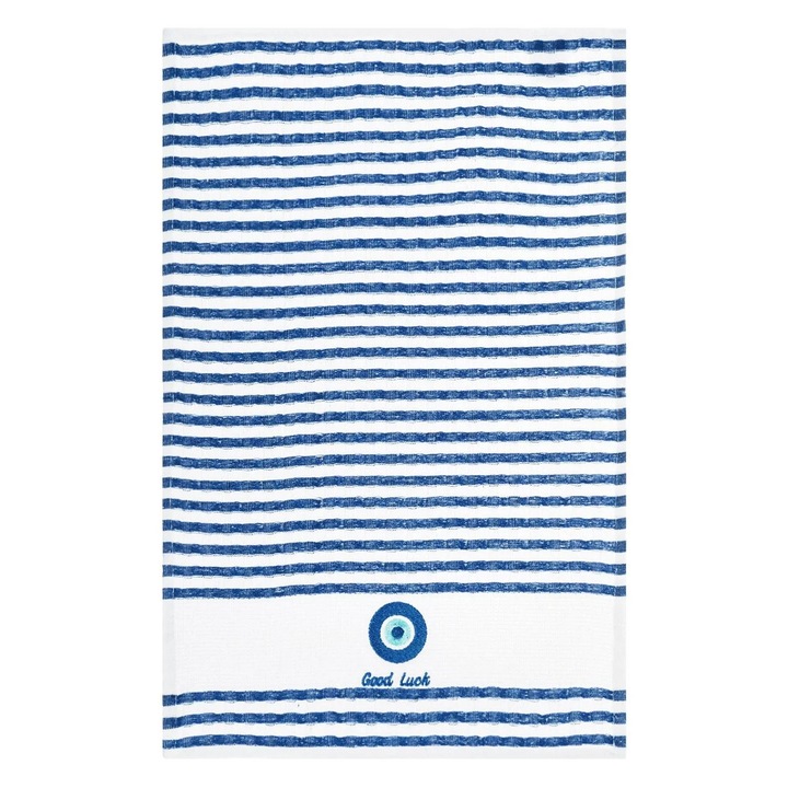 Бяла стъклена кърпа Good Luck Eye Blue Stripes 60x40 см