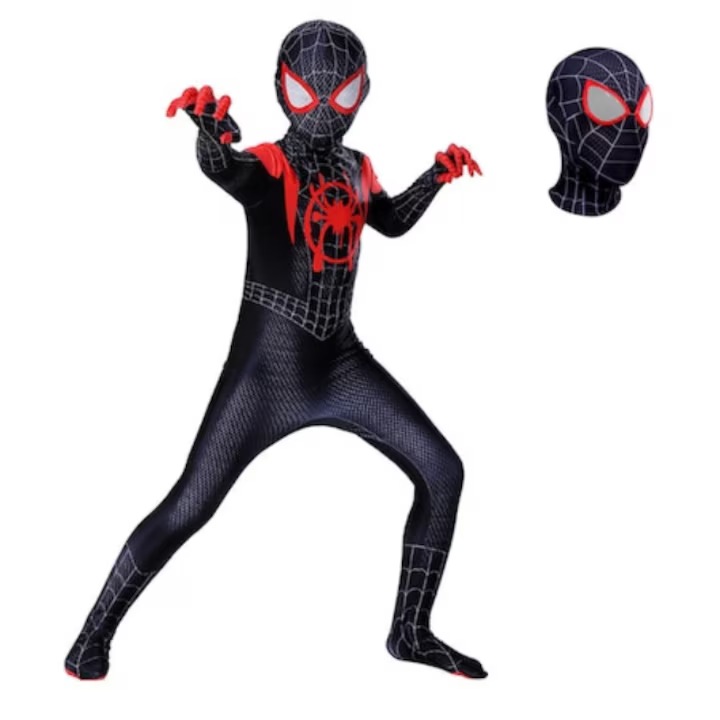 服装嘉年华蜘蛛侠 Miles Baieti 套装，Dicollas®.Marvel，Cu cagula，万圣节，角色扮演，涤纶，Negru / Rosu，10-12 岁 150 厘米