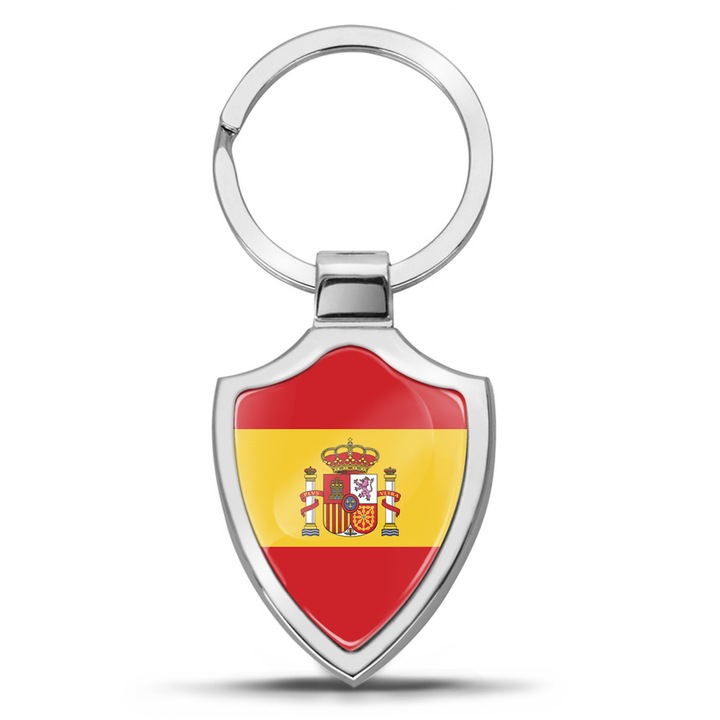 Breloc metalic cu cutie cadou, Biomar Labs, Steagul Spaniei, Unisex, 3D, Rosu/Galben KK 106
