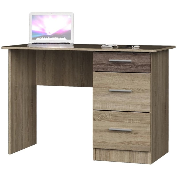 Birou Shkolnik-4, 3 Sertare, Everest, Stejar Sonoma, Trufel, 110x55x75 cm
