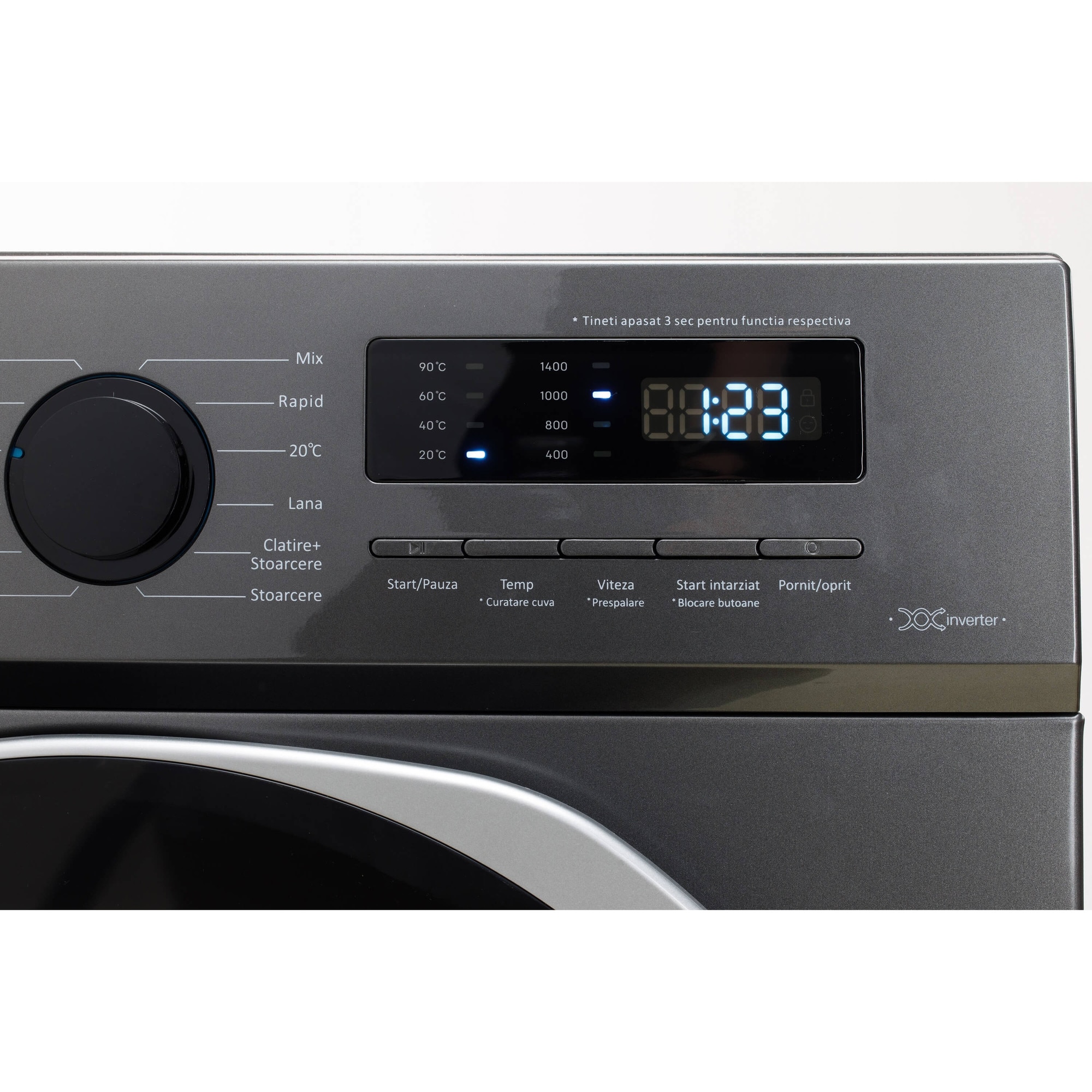 Masina de spalat rufe LDK Queen INV814SBKDS, 8 Kg, Clasa A, 1400 rpm, Steam, Amanare pornire, DrumClean, Motor Inverter, Argintiu