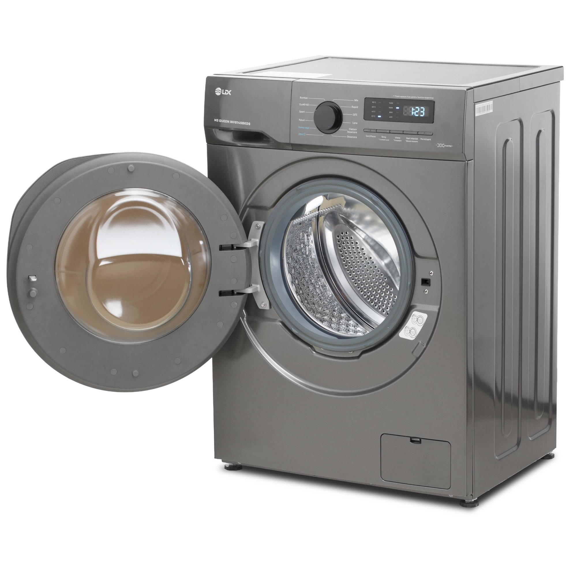 Masina de spalat rufe LDK Queen INV814SBKDS, 8 Kg, Clasa A, 1400 rpm, Steam, Amanare pornire, DrumClean, Motor Inverter, Argintiu