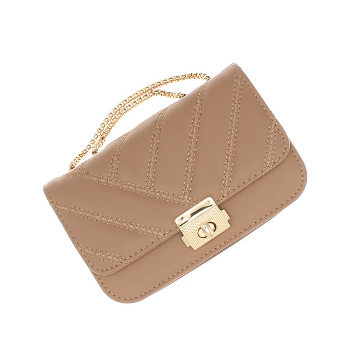 Дамска чанта за рамо от синтетичен материал ButicCochet 19x12x6 см, кафява - GND890