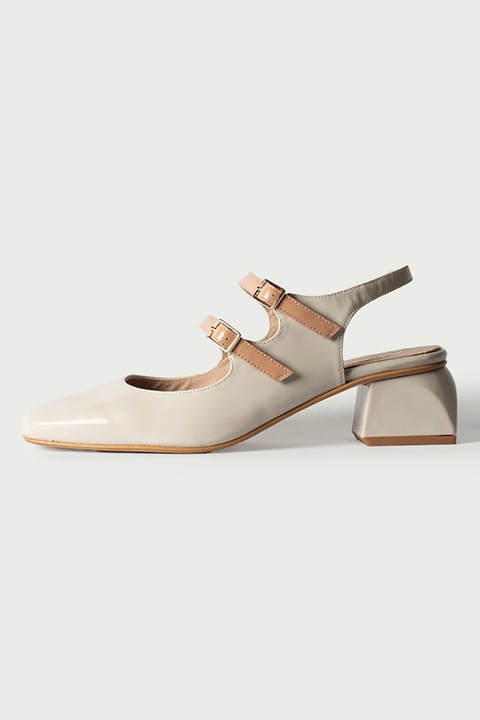 ALURA, Pantofi din piele lacuita cu varf patrat, Bej