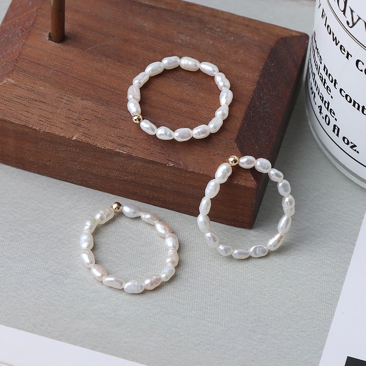 Inel din Argint 925 Sweet Pearl cu Perle de Cultura si Biluta Aurie, Masura Ajustabila, Design Delicat si Elegant, Cadou Finit, Cutie Bijuterii Inclusa, A160