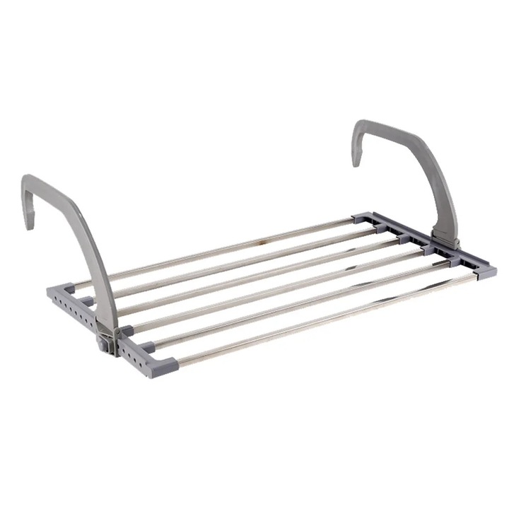 Uscator de rufe suspendat pentru calorifer YANYXR BCS3151553, pliabil din metal si plastic, 6 bare, gri/alb, 32 x 40 cm