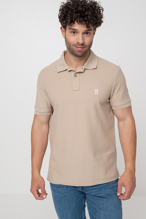 Tommy Hilfiger, Tricou polo din bumbac organic, Maro nisip