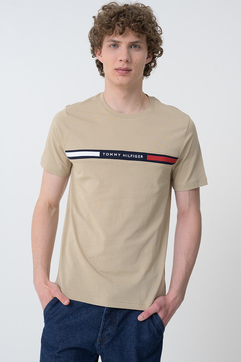 Tommy Hilfiger, Tricou cu imprimeu logo, Maro taupe, S