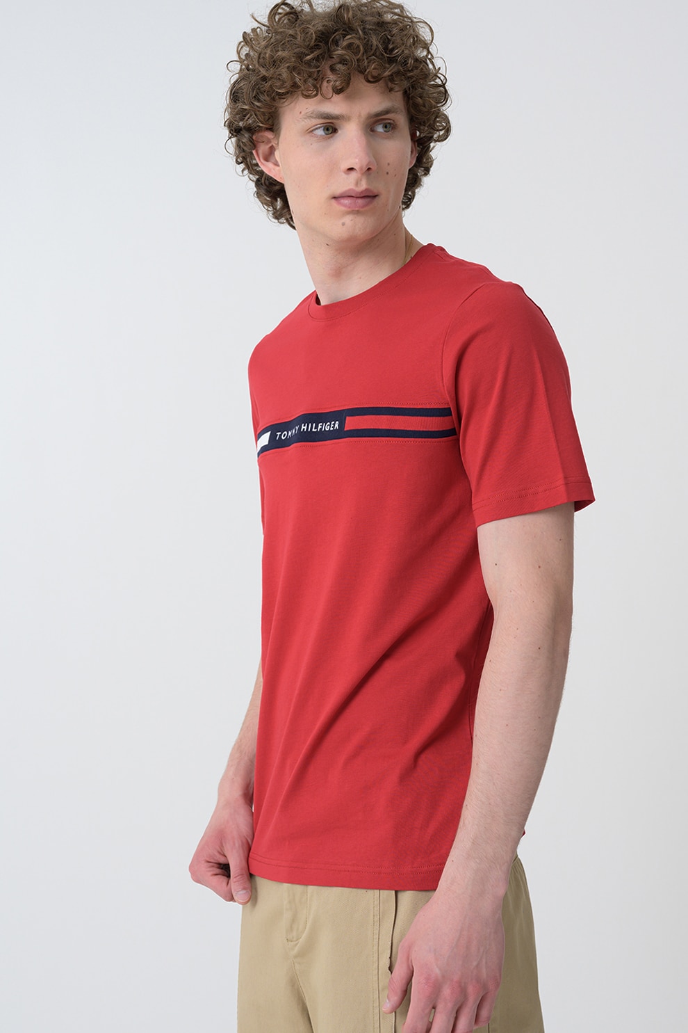 Tommy Hilfiger, Tricou cu imprimeu logo, Rosu vermillion, XL