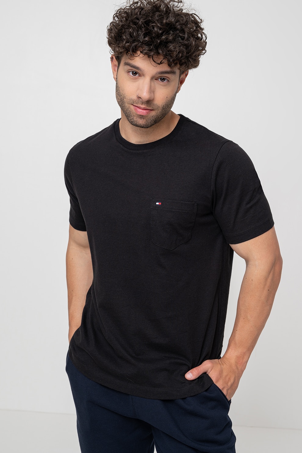Tommy Hilfiger, Tricou cu decolteu la baza gatului, Negru, S