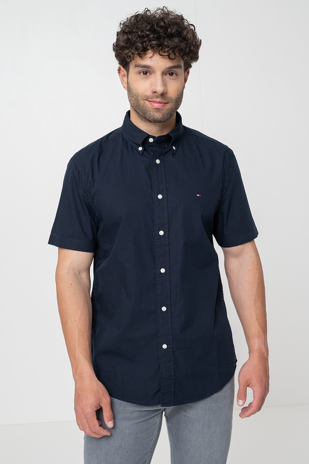 Tommy Hilfiger, Camasa de poplin cu maneci scurte, Albastru ultramarin, S