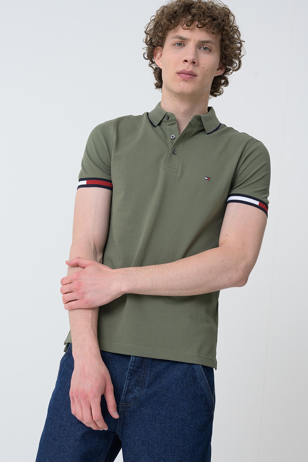 Tommy Hilfiger, Tricou polo slim fit Signature, Verde feriga, L