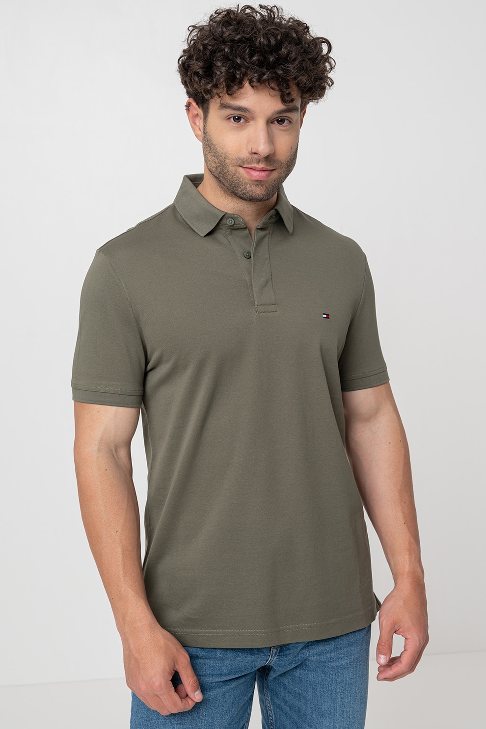 Tommy Hilfiger, Tricou polo de bumbac pique, verde militar inchis, M