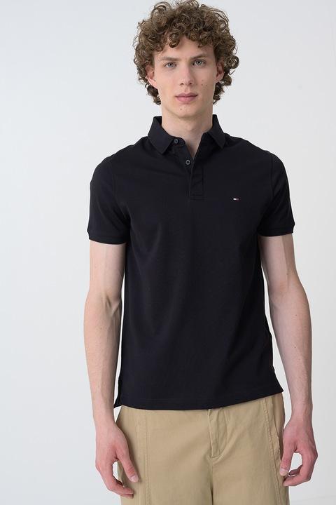 Tommy Hilfiger, Tricou polo de bumbac pique, Negru