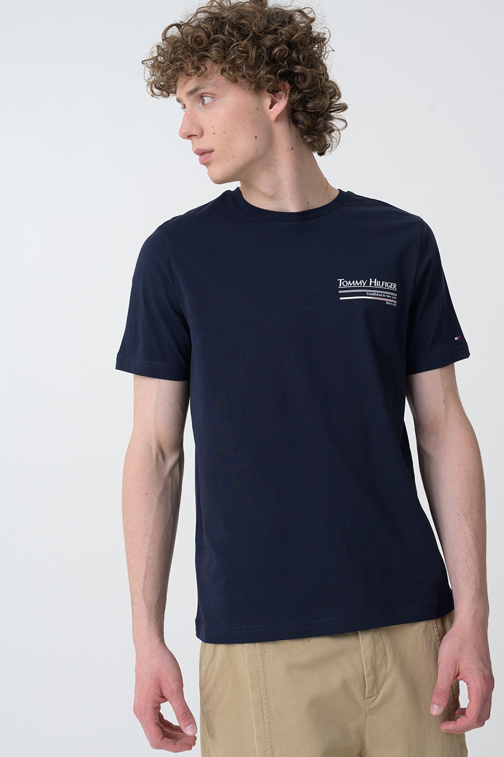 Tommy Hilfiger, Tricou cu logo si decolteu la baza gatului, Bleumarin, XL