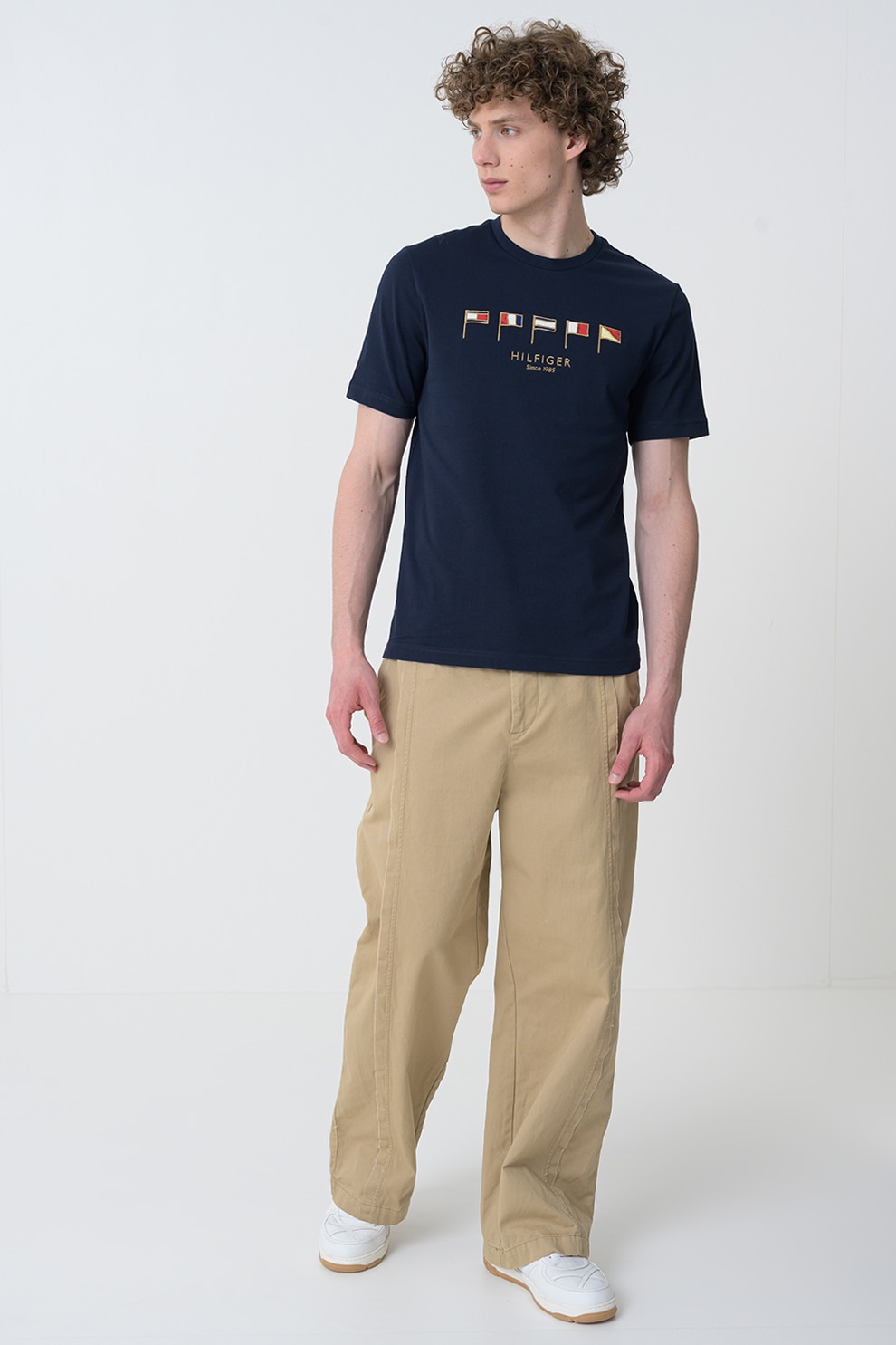 Tommy Hilfiger, Tricou cu decolteu la baza gatului si detalii brodate, Bleumarin, M
