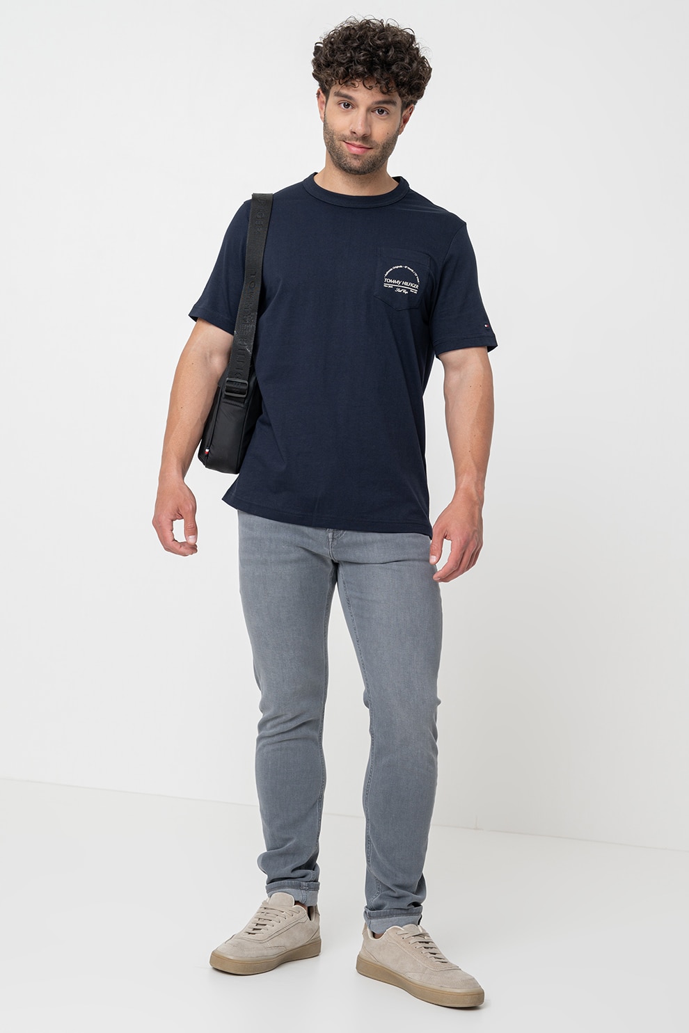 Tommy Hilfiger, Tricou cu decolteu la baza gatului si buzunar pe piept, Albastru ultramarin, XL