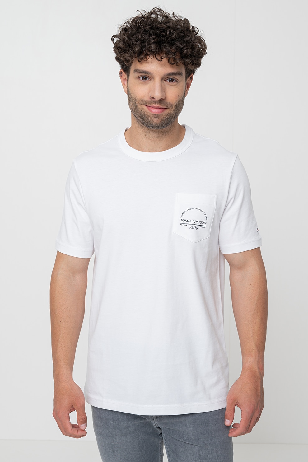 Tommy Hilfiger, Tricou cu decolteu la baza gatului si buzunar pe piept, Alb optic, S