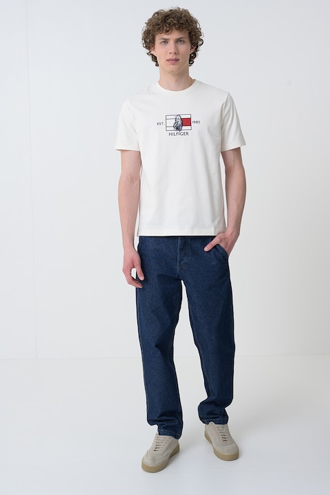 Tommy Hilfiger, Kerek nyakú normál fazonú póló, Csontszín