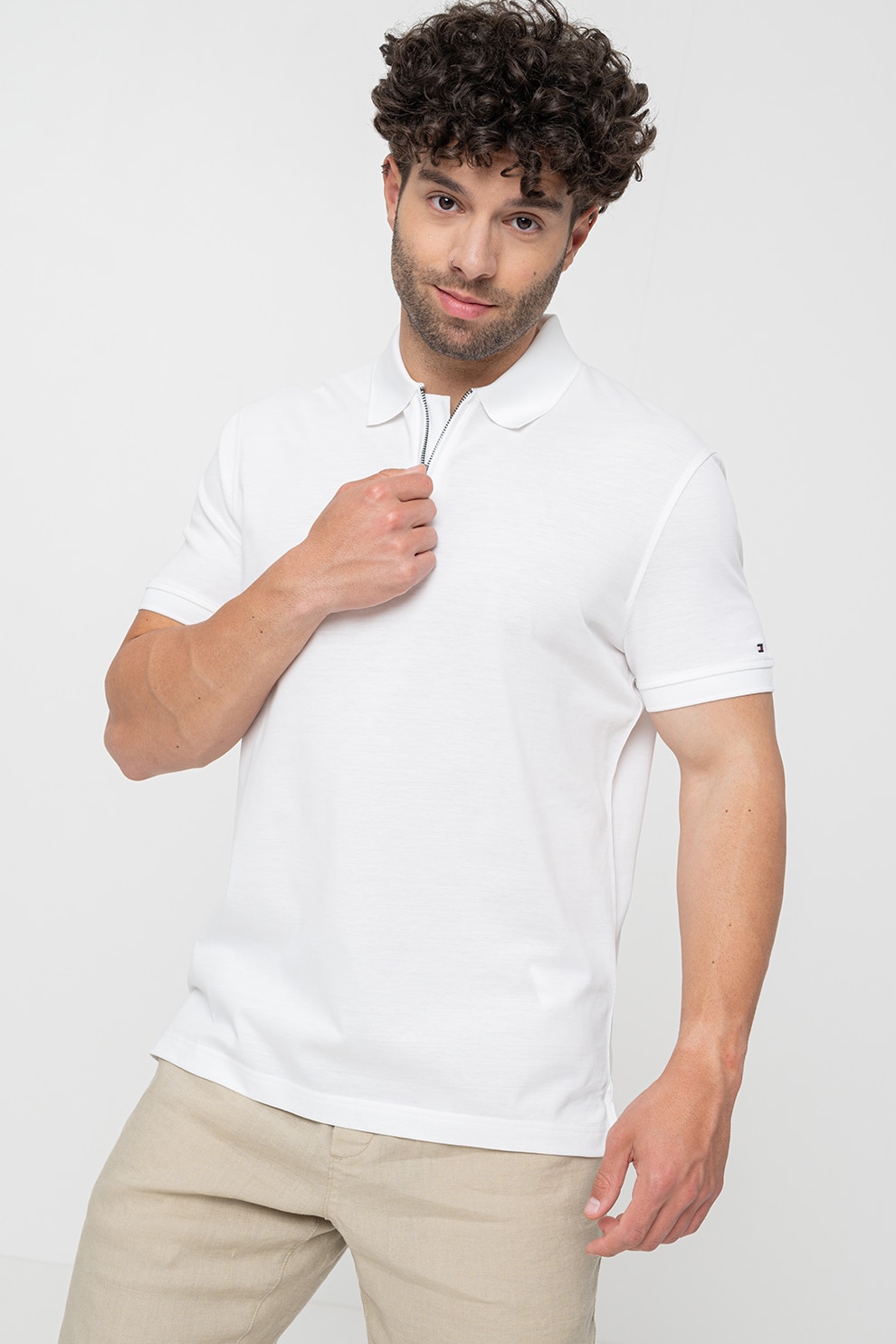 Tommy Hilfiger, Tricou polo regular fit, Alb optic, L