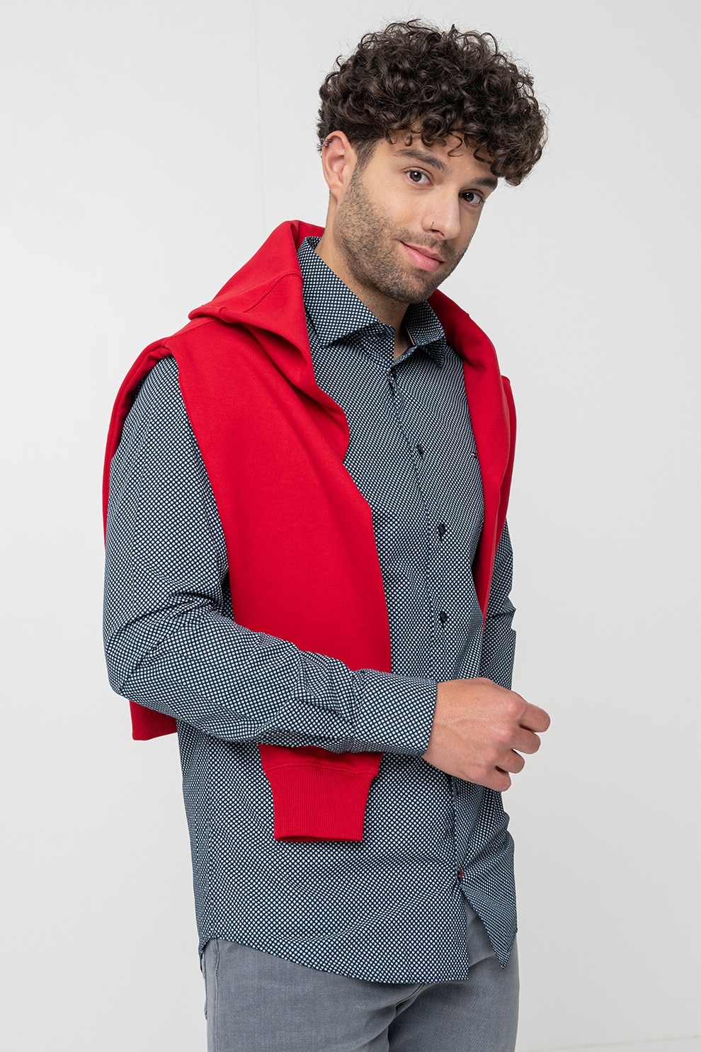 Tommy Hilfiger, Camasa regular fit, Alb, Albastru ultramarin, 37