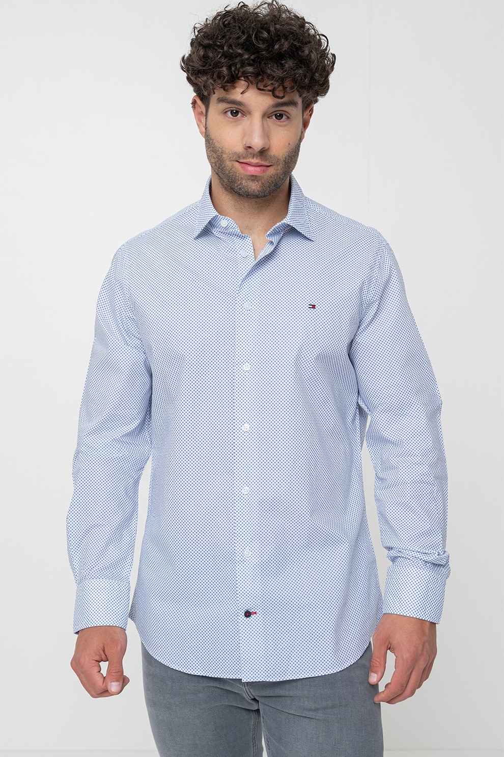 Tommy Hilfiger, Camasa regular fit, Alb, Albastru royal, 39