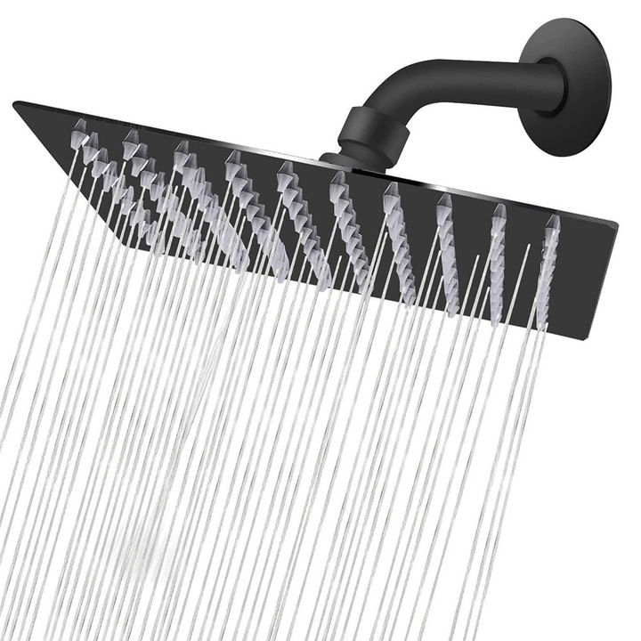 Para de dus, BOMSTOM, inox, design mat, 20x20cm, negru, set 1 x para de dus | 1 x suport para de dus