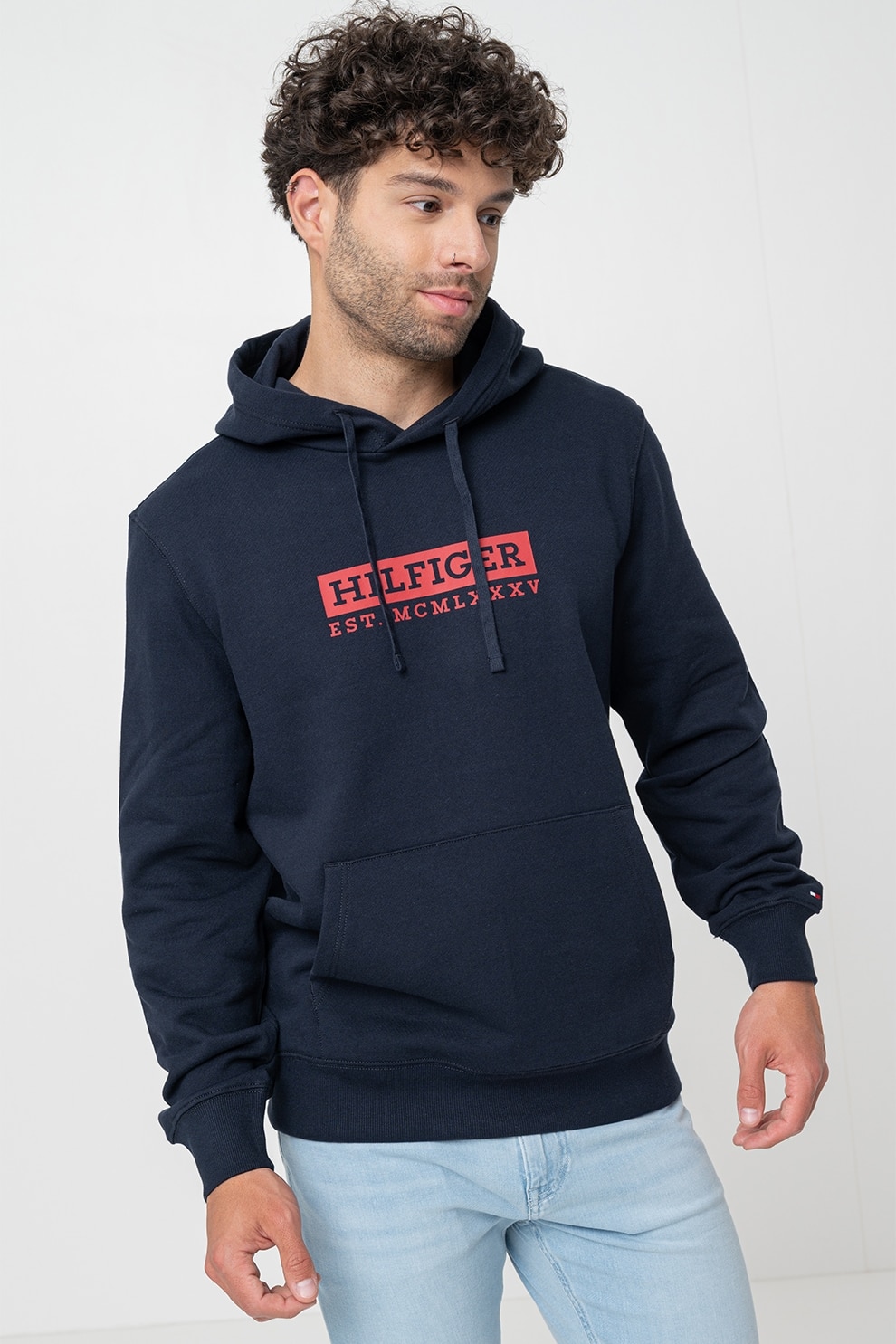 ui♡ Tommy Hilfiger, Hanorac cu logo si buzunar kangaroo, Rosu inchis