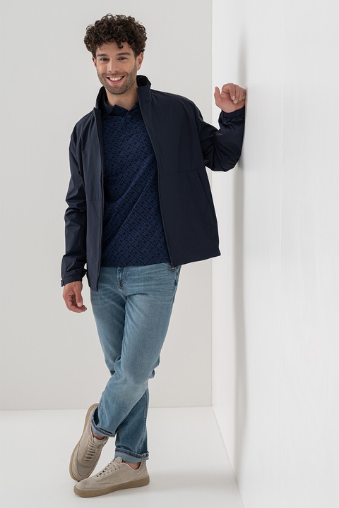 Tommy Hilfiger, Jacheta cu fermoar si logo discret, Albastru inchis, M