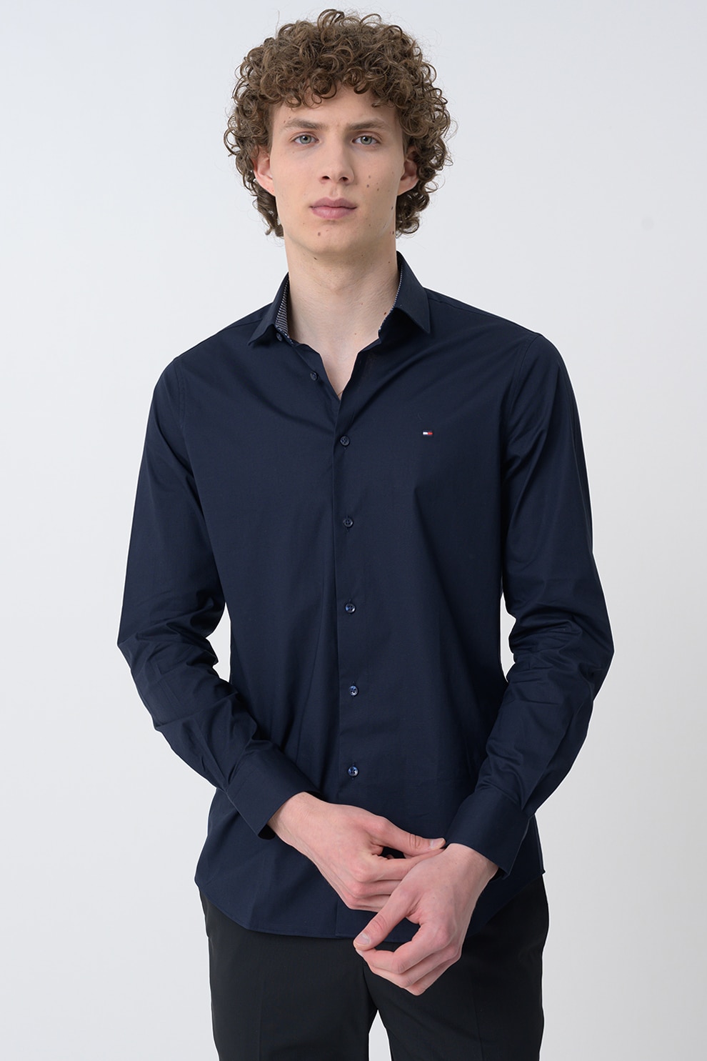 Tommy Hilfiger, Camasa regular fit cu logo discret, Bleumarin, 38