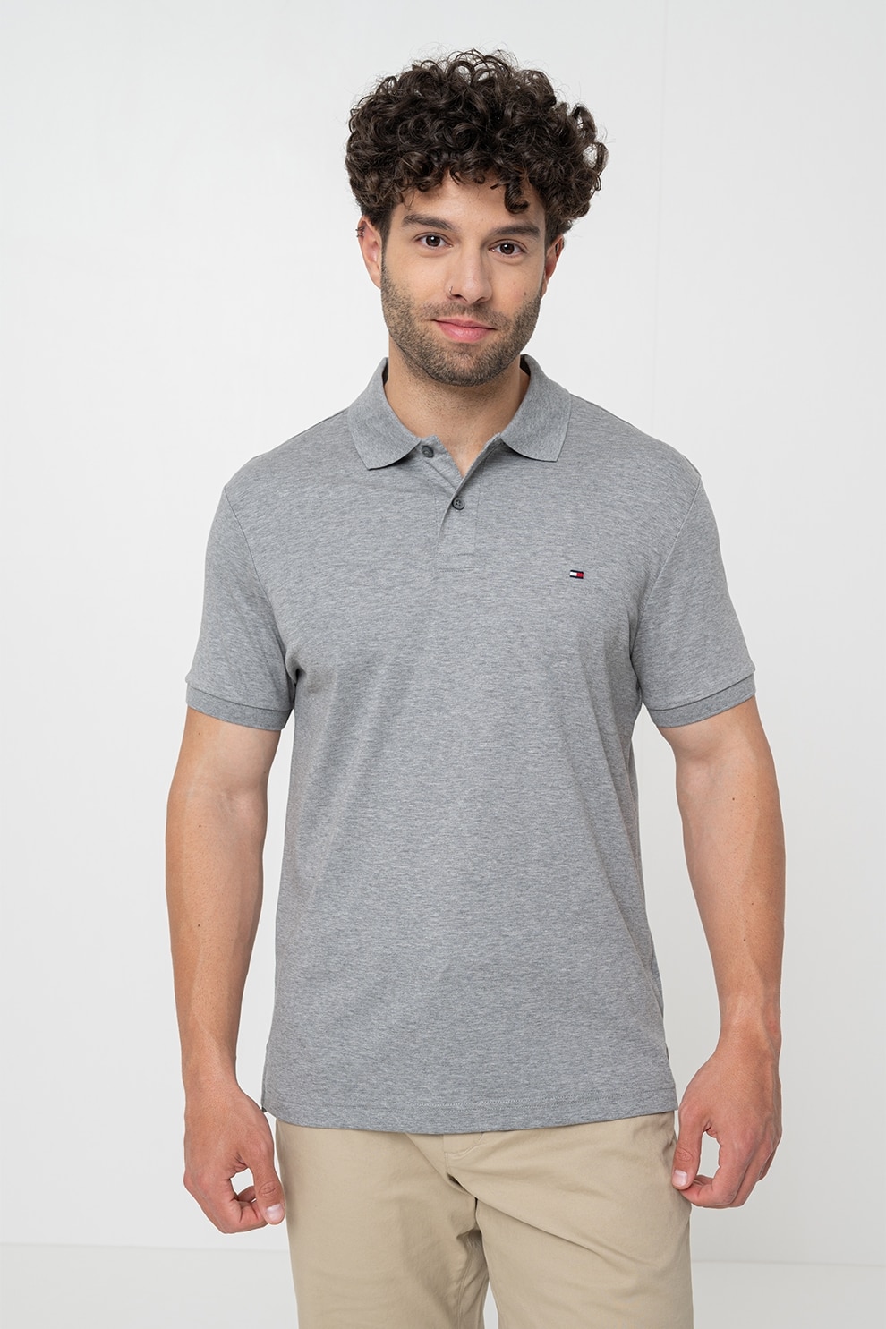 Tommy Hilfiger, Tricou polo de bumbac, Gri inchis melange, L