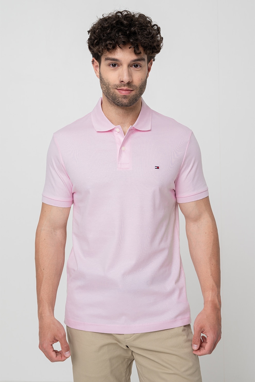 Tommy Hilfiger, Tricou polo de bumbac, Roz pastel, S
